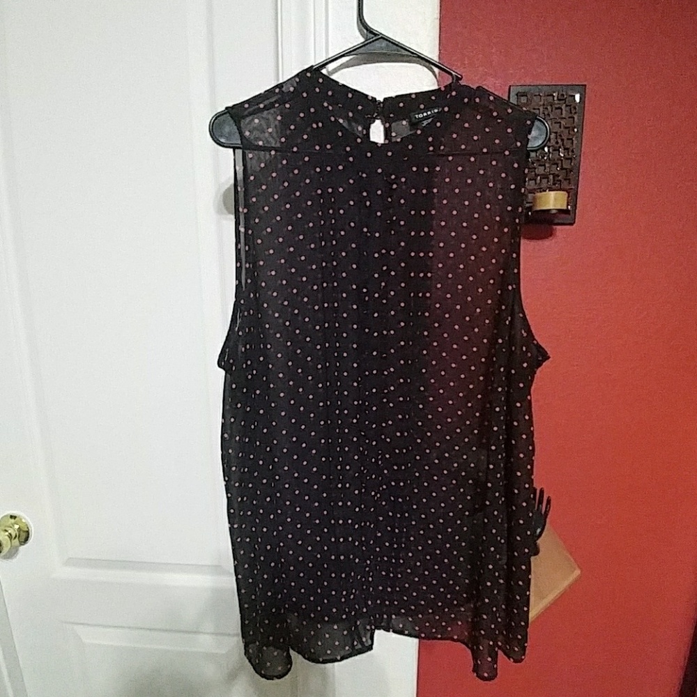 Polka Dot Ruffled Front Chiffon Tank Top